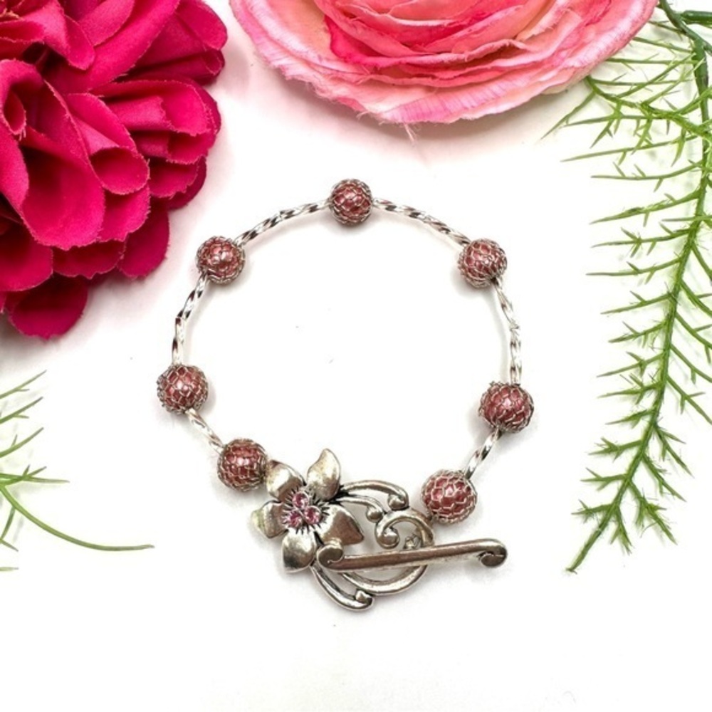 NEW⚜️Blush Pink Mesh Beaded Floral Bracelet